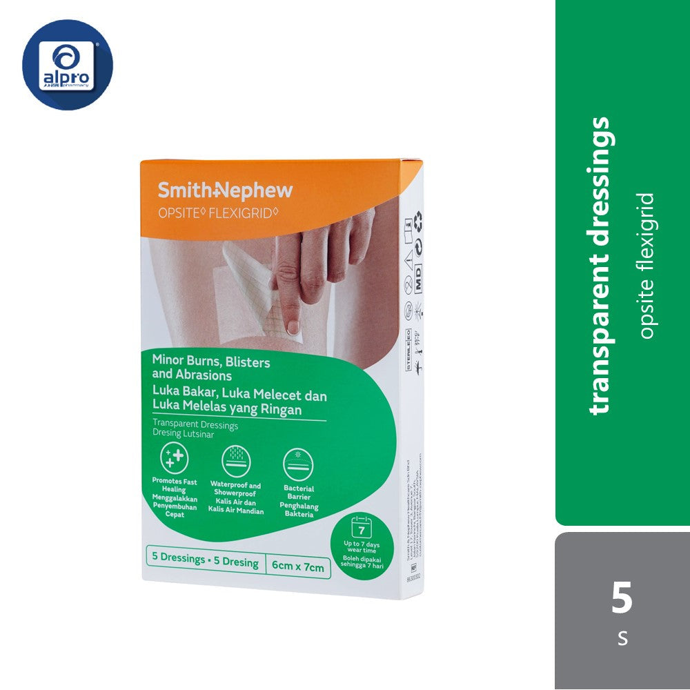 S&n Opsite Flexigrid Clear Waterproof Film Dressings 6cmx7cm 5s Alpro Pharmacy