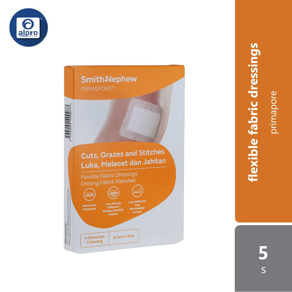 S&N Primapore Conformable Adhesive Dressing 8.3cm x 6cm 5s | Highly Absorbent Smith&nephew