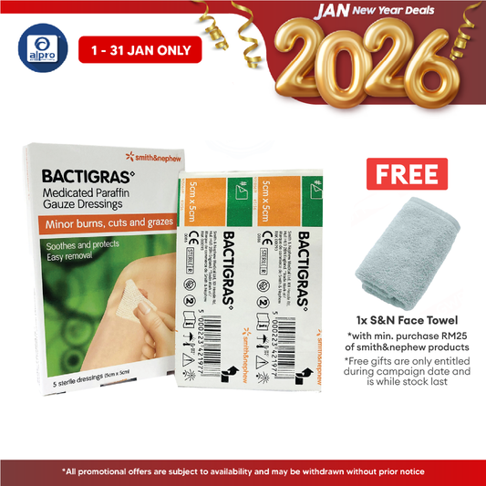 S&n Bactigras Medicated Paraffin Gauze Dressing 5cmx5cm 5s Smith&nephew
