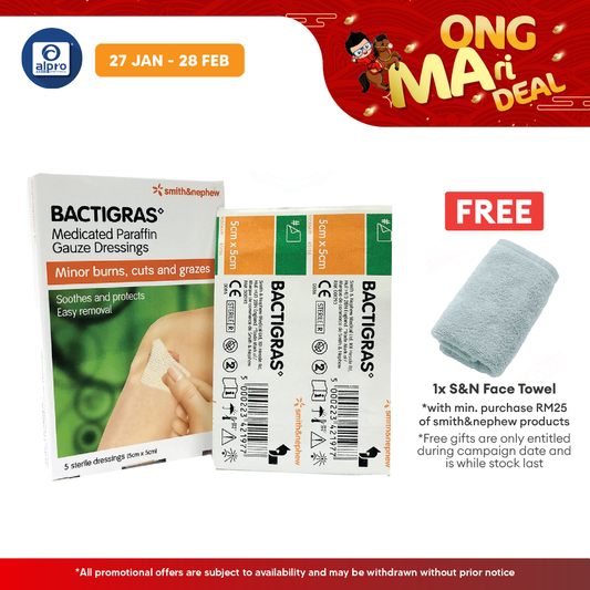 S&n Bactigras Medicated Paraffin Gauze Dressing 5cmx5cm 5s Smith&nephew