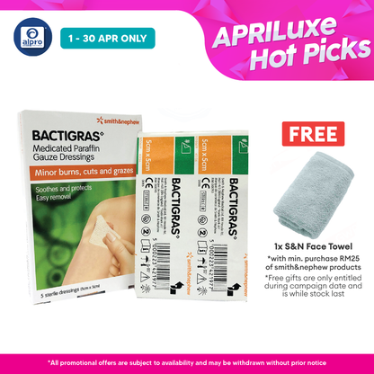 S&n Bactigras Medicated Paraffin Gauze Dressing 5cmx5cm 5s Smith&nephew