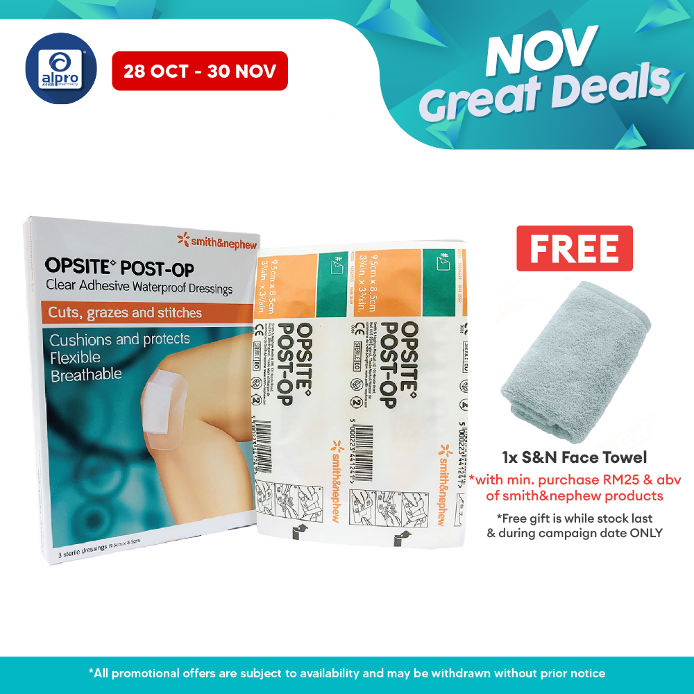 S&N Opsite Post-Op Clear Adhensive Waterproof Dressings 8.5cm x 9.5cm 3s Smith&nephew