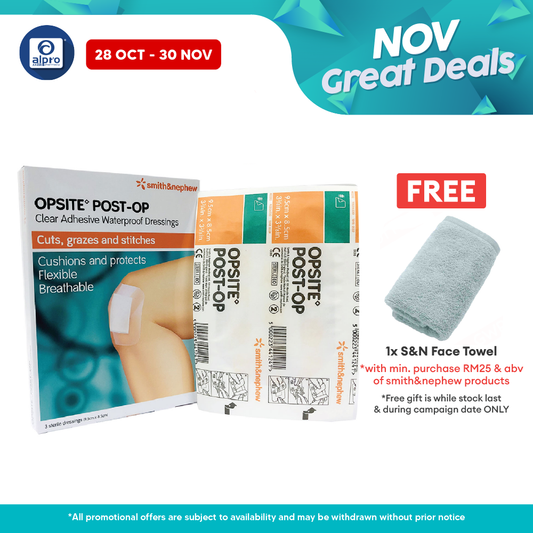 S&N Opsite Post-Op Clear Adhensive Waterproof Dressings 8.5cm x 9.5cm 3s Smith&nephew
