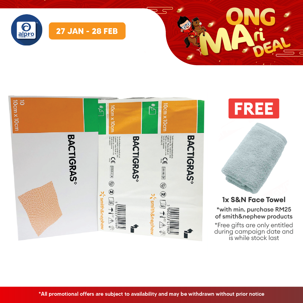 S&n Bactigras 7457 Medicated Paraffin Gauze Dressing 10cmx10cm 10s Smith&nephew