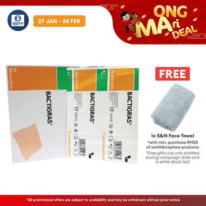 S&n Bactigras 7457 Medicated Paraffin Gauze Dressing 10cmx10cm 10s Smith&nephew