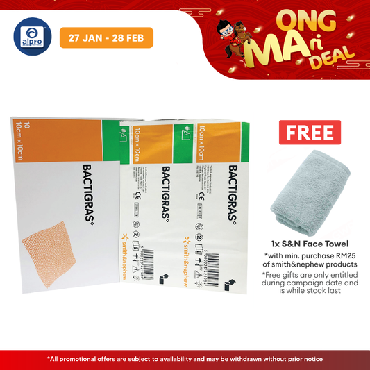 S&n Bactigras 7457 Medicated Paraffin Gauze Dressing 10cmx10cm 10s Smith&nephew