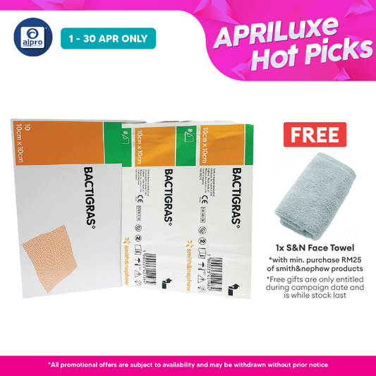 S&n Bactigras 7457 Medicated Paraffin Gauze Dressing 10cmx10cm 10s Smith&nephew