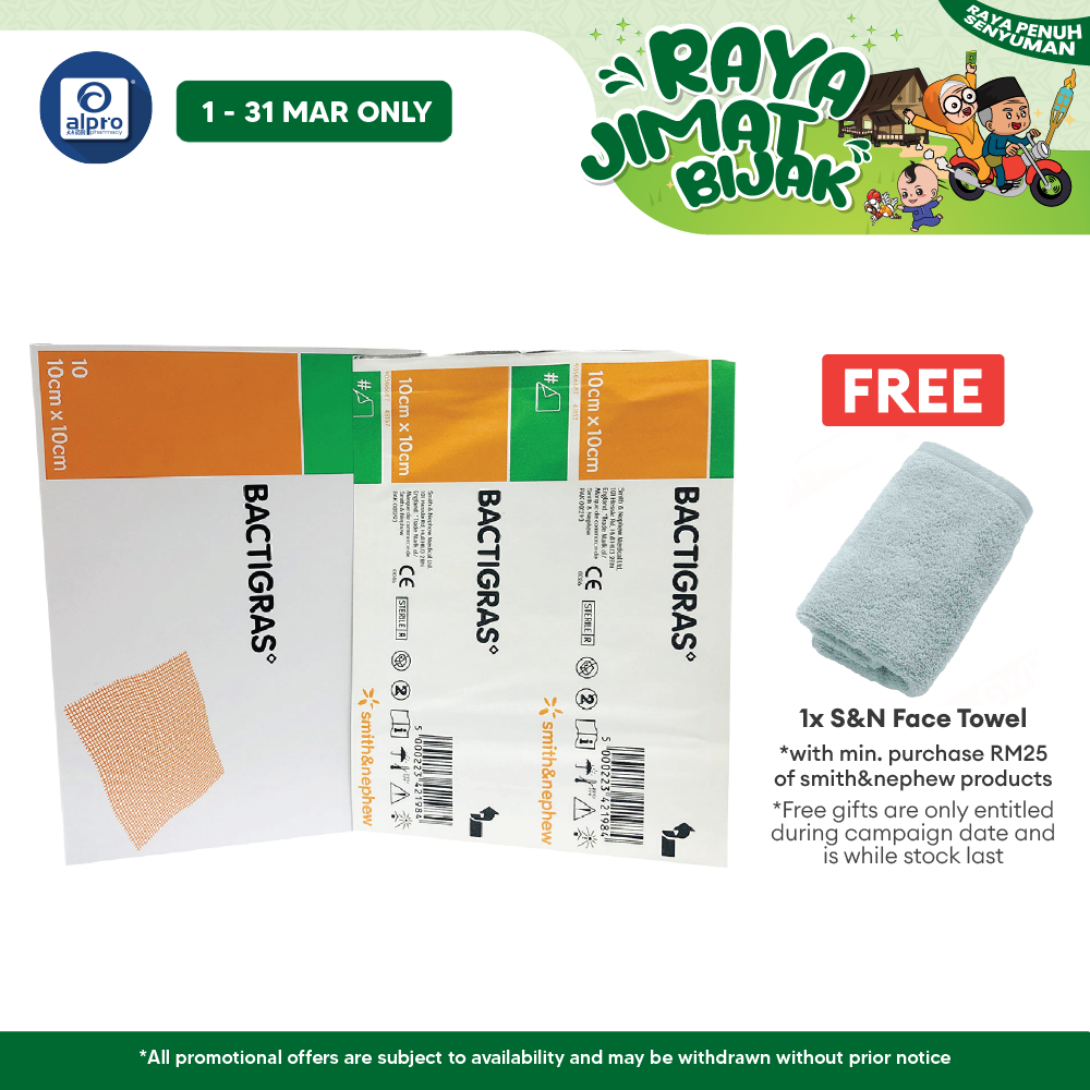 S&n Bactigras 7457 Medicated Paraffin Gauze Dressing 10cmx10cm 10s Smith&nephew