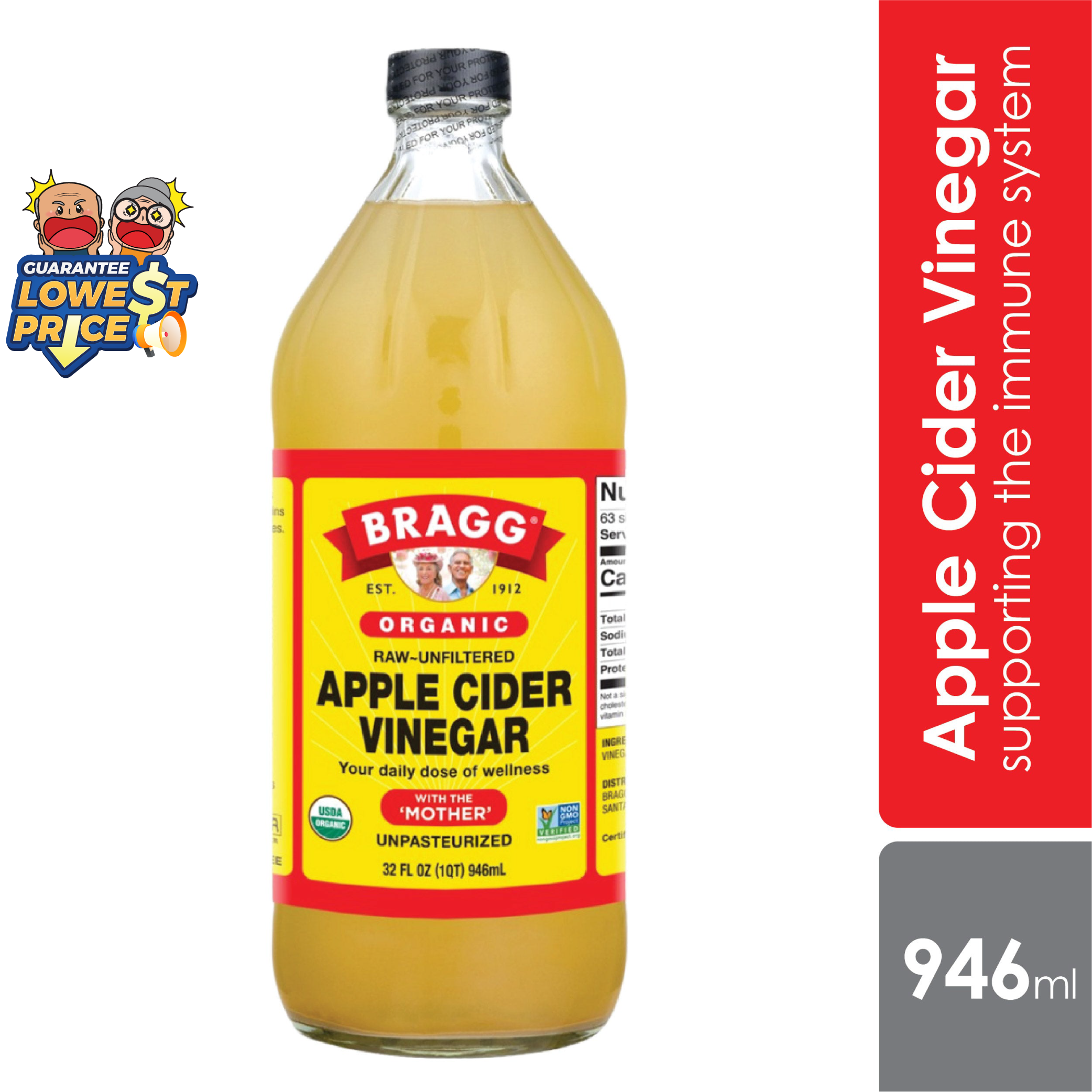 Bragg Apple Cider Vinegar 946ml | Support Immune System Bragg