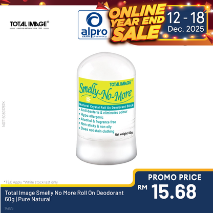 Total Image Smelly No More Roll On Deodorant 60g | Pure Natural Mineral Salt Total Image