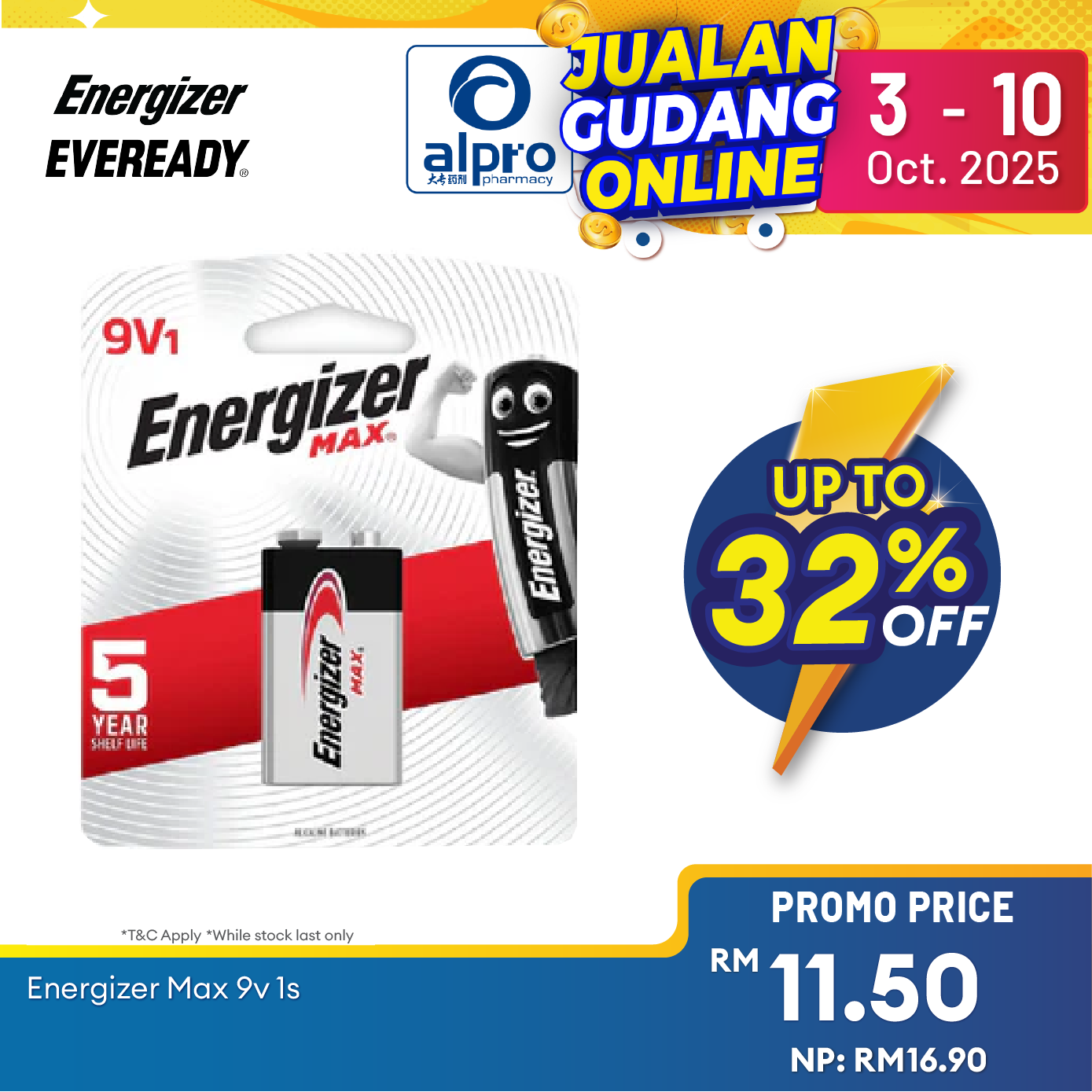 Energizer Max 9V 1s Alpro Pharmacy