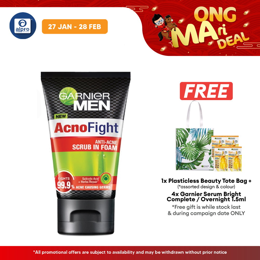 Garnier Men Acno Fight Anti Acne Scrub In Foam 100ml Alpro Pharmacy
