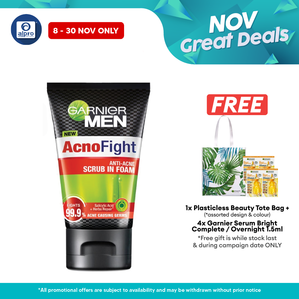 Garnier Men Acno Fight Anti Acne Scrub In Foam 100ml Alpro Pharmacy