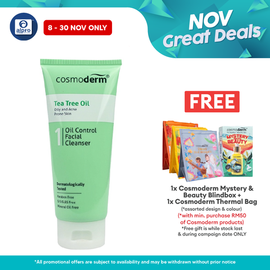 Cosmoderm Tea Tree Oil Oil Control Facial Cleanser 125 ml | Reduce Acne and Acne Spot Alpro Pharmacy
