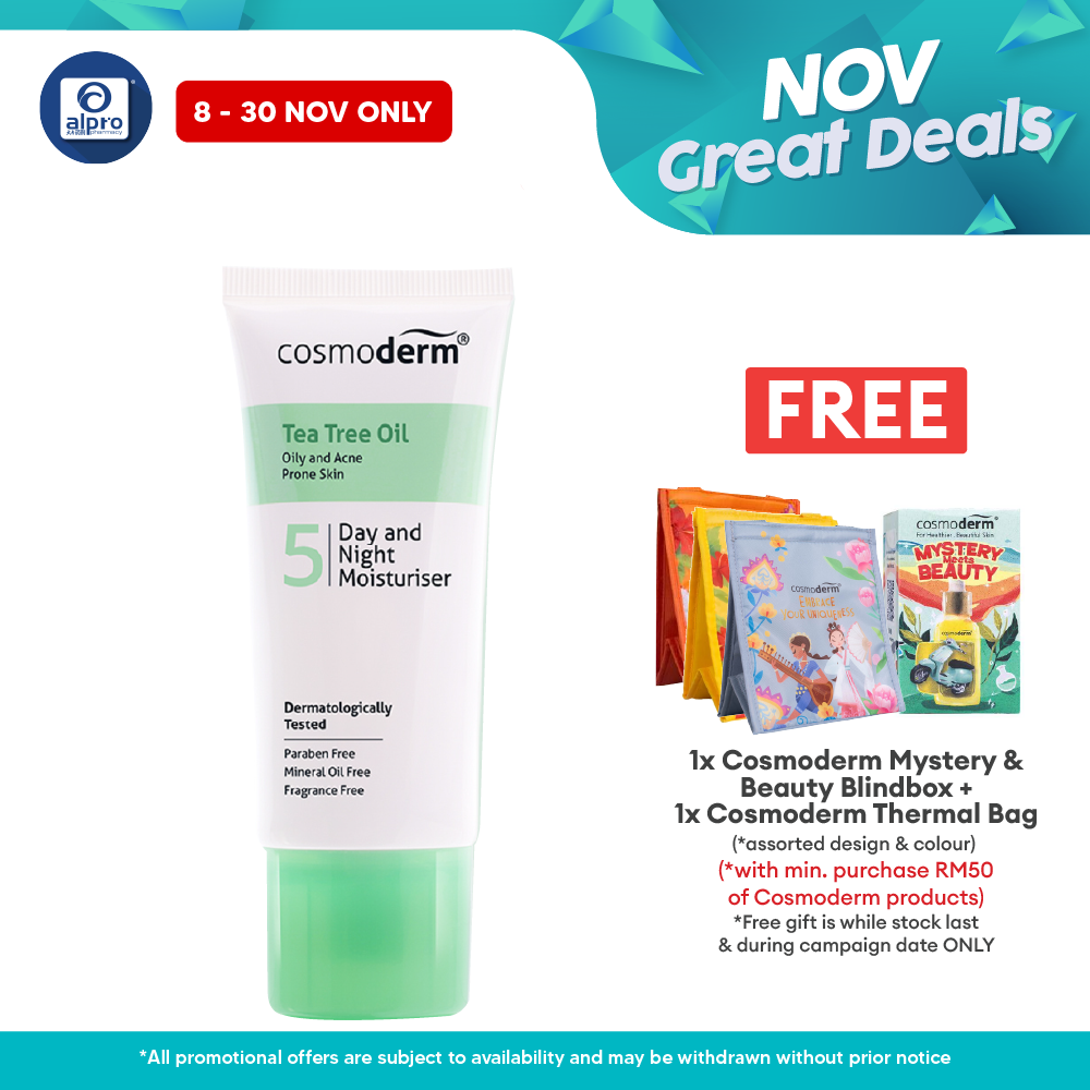 Cosmoderm Tea Tree Oil Day & Night Moisturiser SPF 15 PA+++ 50ml Alpro Pharmacy