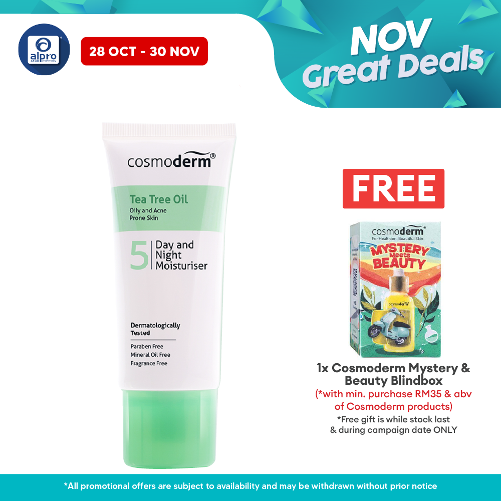 Cosmoderm Tea Tree Oil Day & Night Moisturiser SPF 15 PA+++ 50ml Alpro Pharmacy