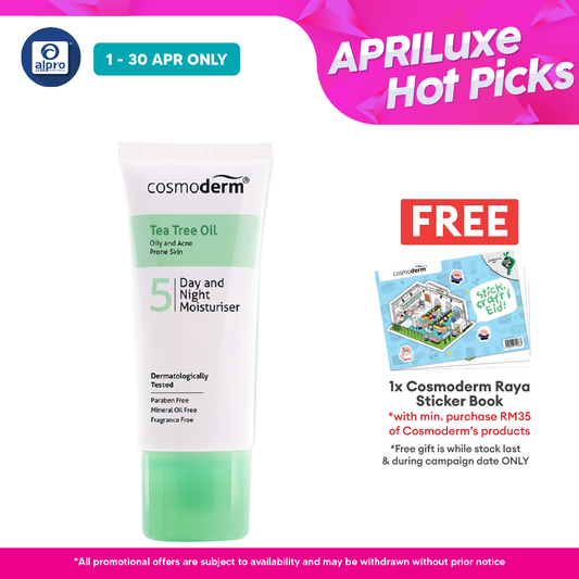 Cosmoderm Tea Tree Oil Day & Night Moisturiser SPF 15 PA+++ 50ml Alpro Pharmacy