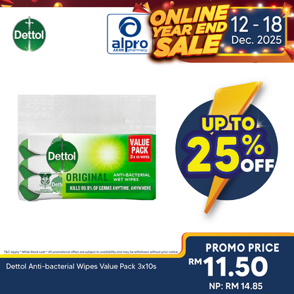 Dettol Anti-bacterial Wipes Value Pack 3x10s Dettol