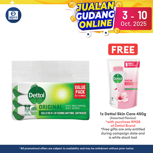 Dettol Anti-bacterial Wipes Value Pack 3x10s Alpro Pharmacy