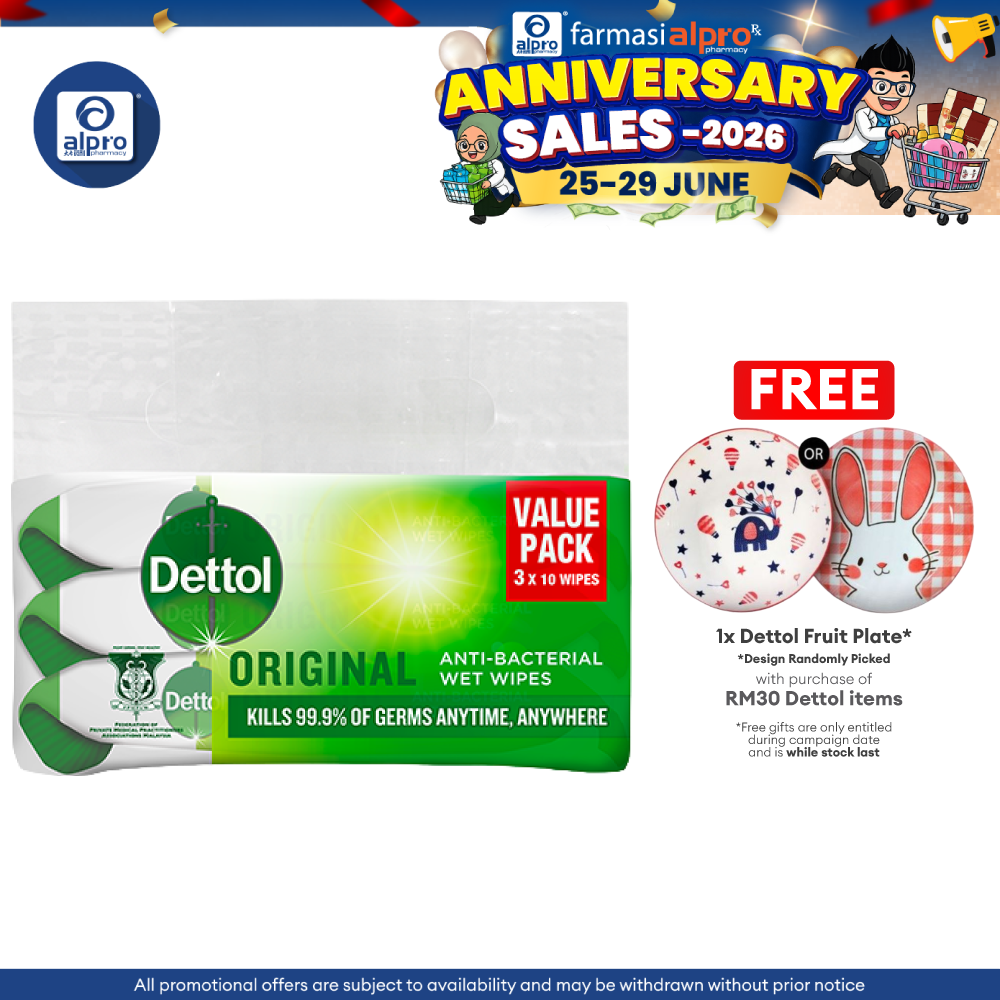 Dettol Anti-bacterial Wipes Value Pack 3x10s Dettol