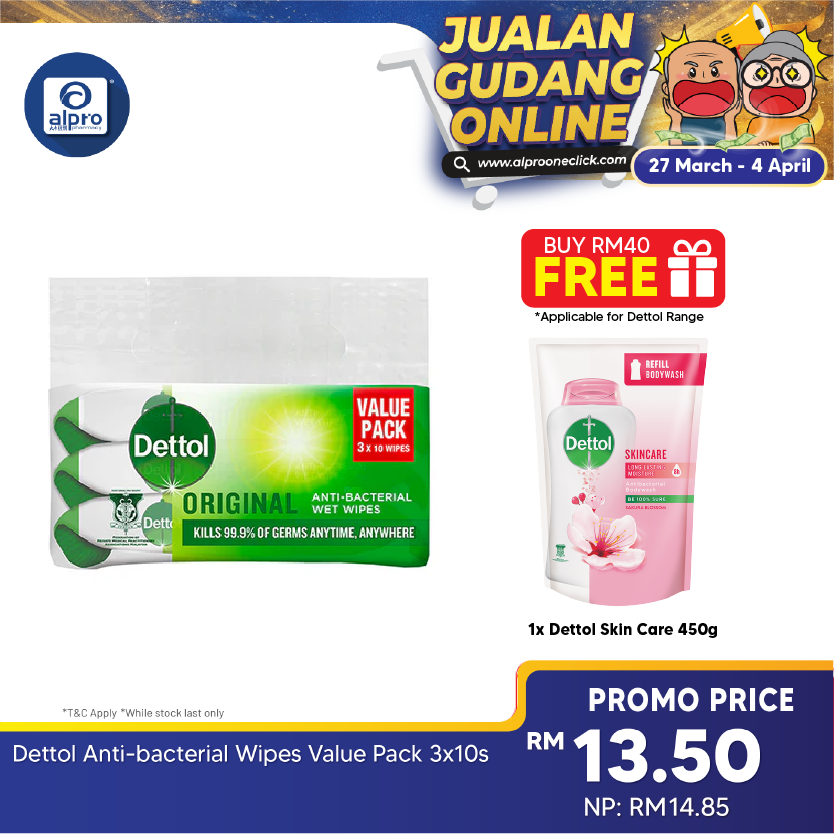 Dettol Anti-bacterial Wipes Value Pack 3x10s Dettol