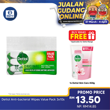 Dettol Anti-bacterial Wipes Value Pack 3x10s Dettol