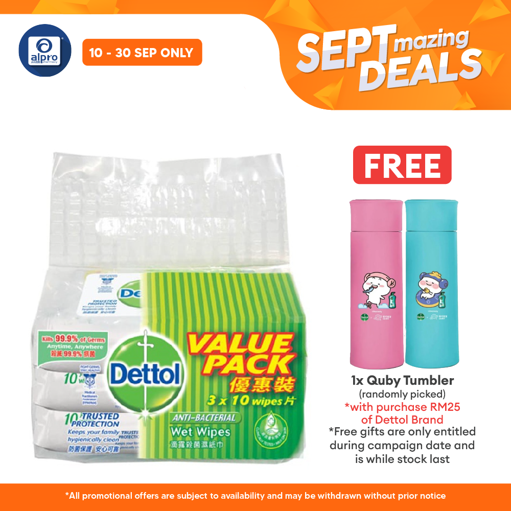 Dettol Anti-bacterial Wipes Value Pack 3x10s Alpro Pharmacy