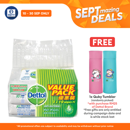 Dettol Anti-bacterial Wipes Value Pack 3x10s Alpro Pharmacy