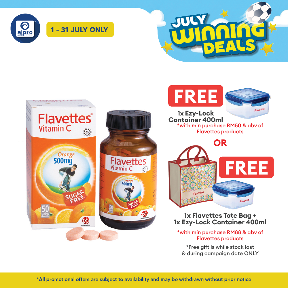 Flavettes Sugar Free Vitamin C 500mg Orange 50s | Boost Immune System Flavettes