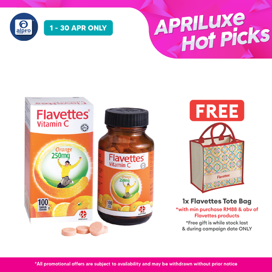 Flavettes Vitamin C 250mg Orange for Adults 100s | Immune System Health Alpro Pharmacy