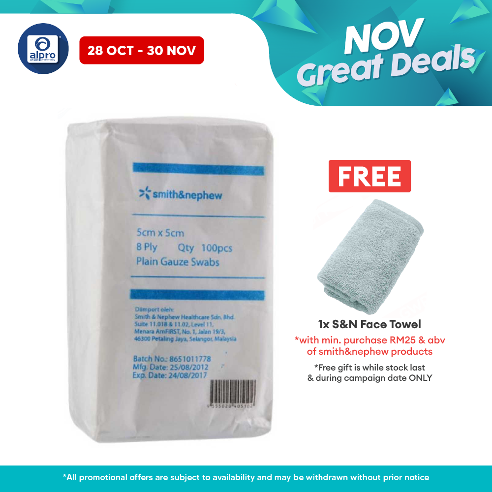 S&n Plain Gauze Swabs 5cmx5cmx8ply 100s Alpro Pharmacy