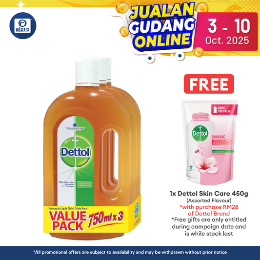 Dettol Antiseptic Liquid 750ml 3s | For Medical & Hygiene Alpro Pharmacy