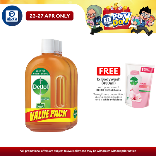 Dettol Antiseptic Liquid 3s x 750ml | For Medical & Hygiene Alpro Pharmacy