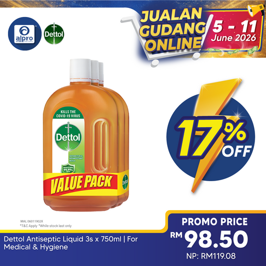 Dettol Antiseptic Liquid 3s x 750ml | For Medical & Hygiene Alpro Pharmacy