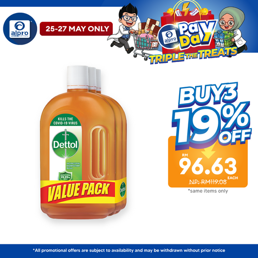 Dettol Antiseptic Liquid 3s x 750ml | For Medical & Hygiene Alpro Pharmacy