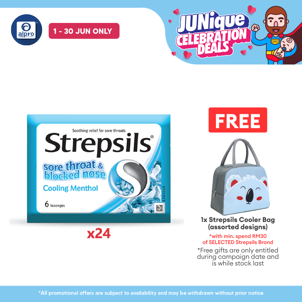 Strepsils Sore Throat &blocked Nose Cooling Menthol 24x6s Strepsils