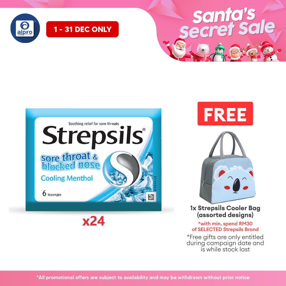 Strepsils Sore Throat &blocked Nose Cooling Menthol 24x6s Strepsils