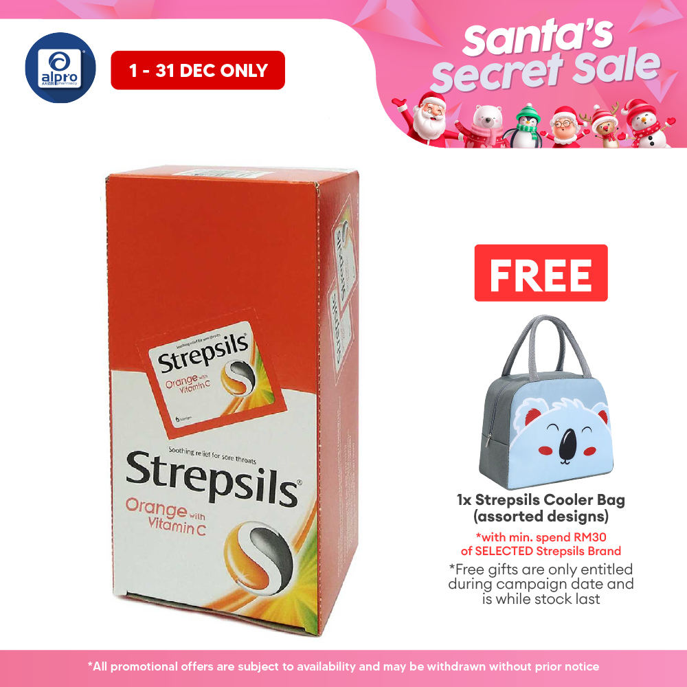 Strepsils Vitamin C-100 (Orange Flavour) 24x6s | Soothing Relief For Sore Throat Strepsils