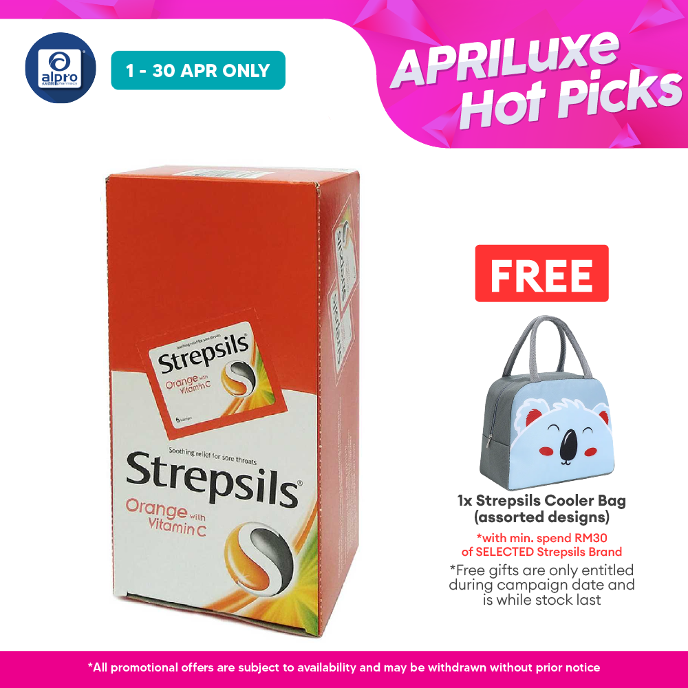 Strepsils Vitamin C-100 (Orange Flavour) 24x6s | Soothing Relief For Sore Throat Strepsils