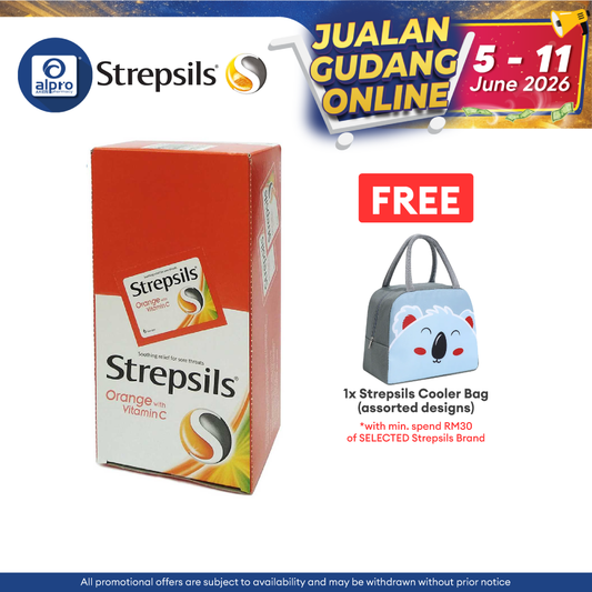 Strepsils Vitamin C-100 (Orange Flavour) 24x6s | Soothing Relief For Sore Throat Strepsils