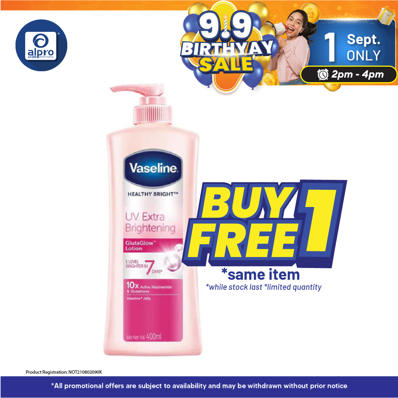 Vaseline Healthy White Uv Lightening 400ml | For Skin Brightening Alpro Pharmacy
