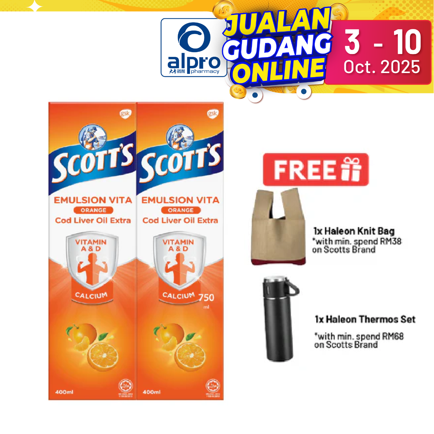 Scotts Emulsion Cod Liver Oil Orange 2x400ml | Boost Immune System Scotts