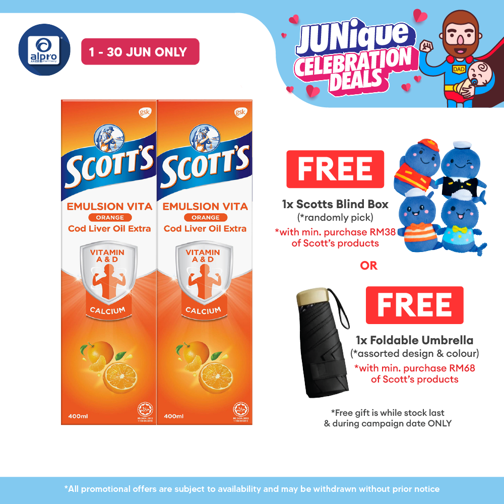 Scotts Emulsion Cod Liver Oil Orange 2x400ml | Boost Immune System Scotts