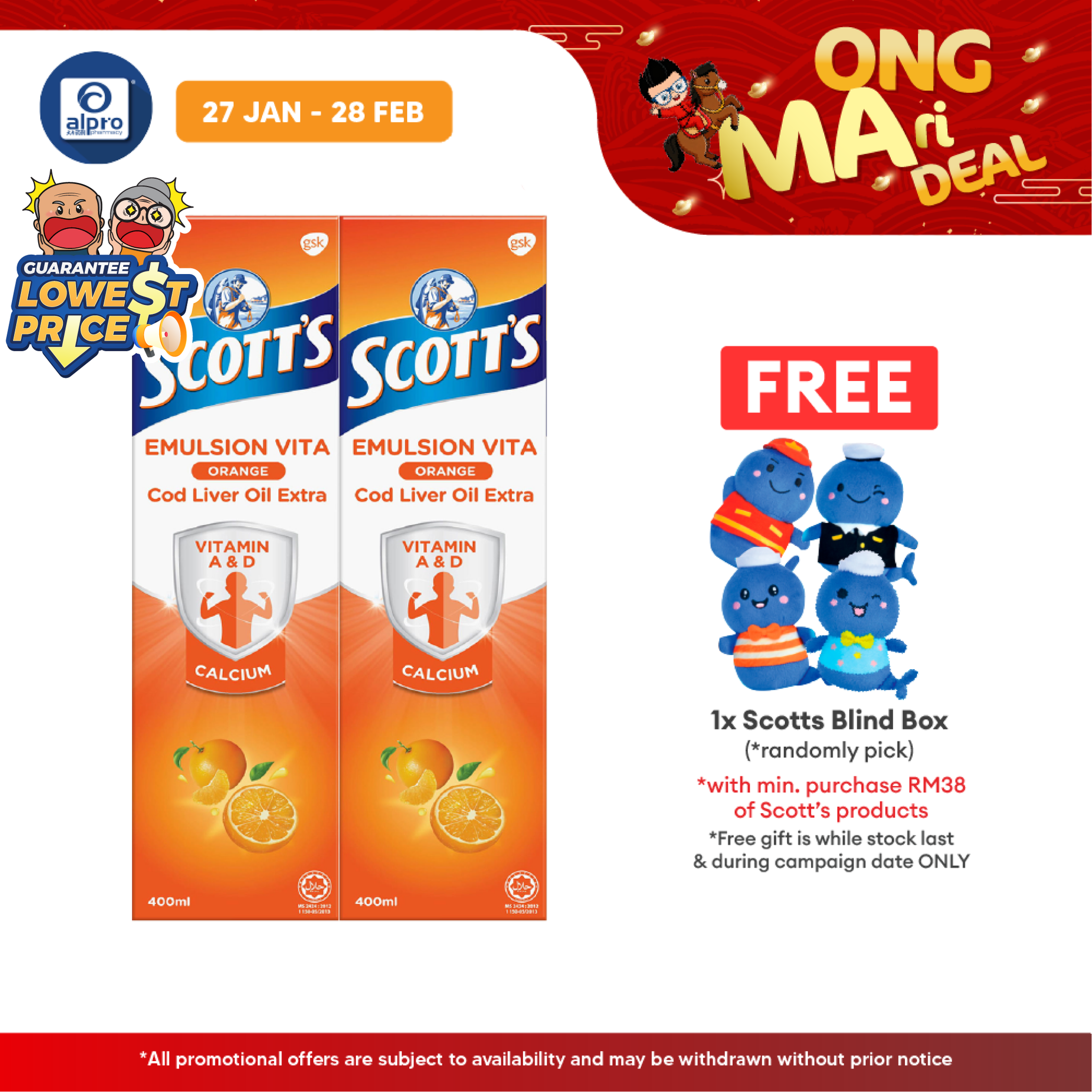 Scotts Emulsion Cod Liver Oil Orange 2x400ml | Boost Immune System Scotts