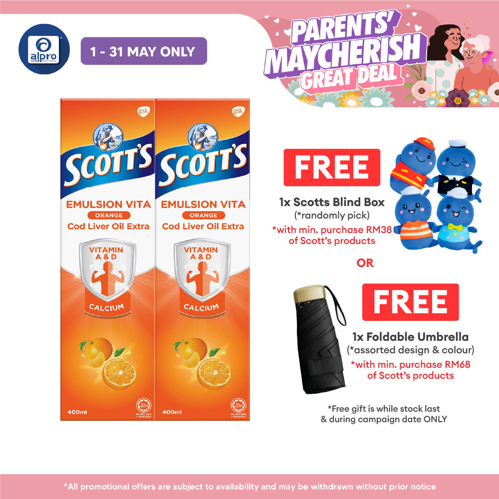 Scotts Emulsion Cod Liver Oil Orange 2x400ml | Boost Immune System Scotts