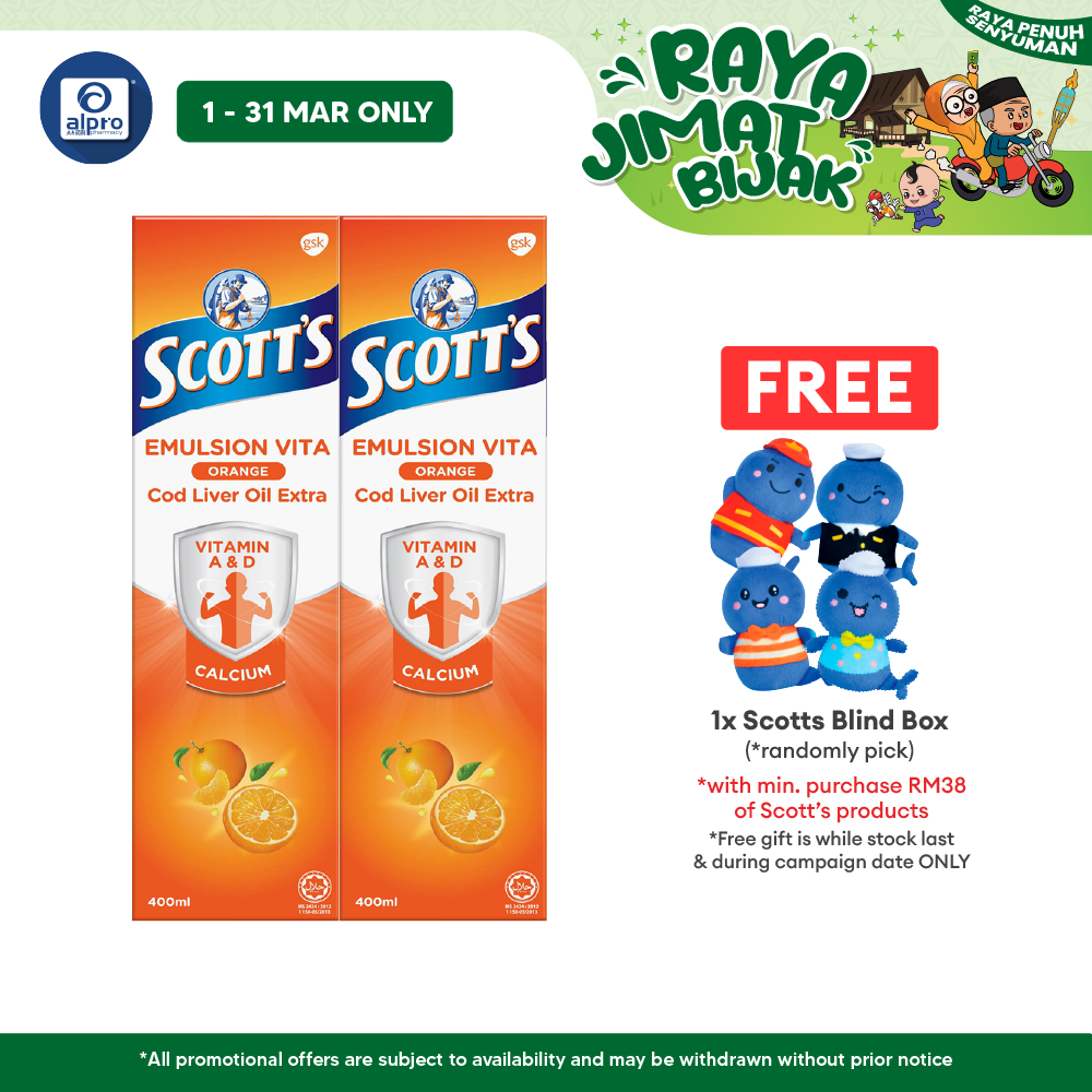 Scotts Emulsion Cod Liver Oil Orange 2x400ml | Boost Immune System Scotts