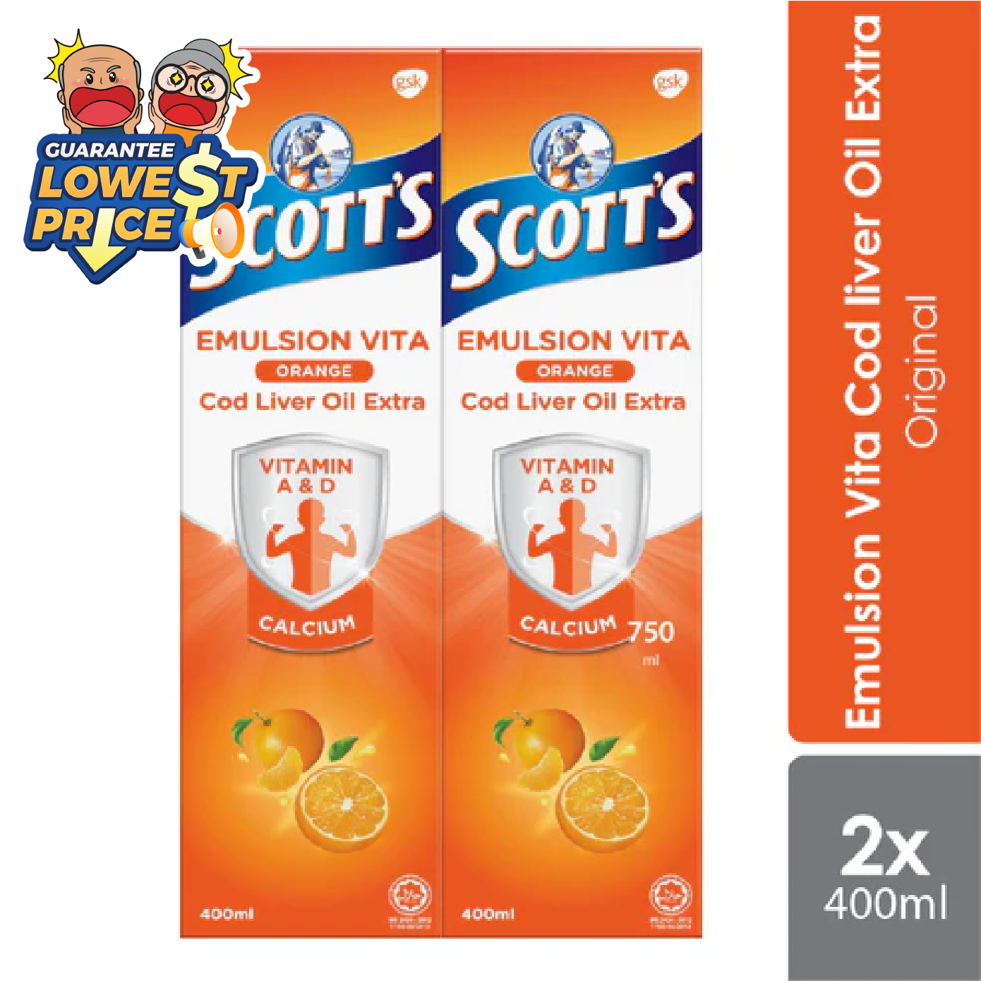 Scotts Emulsion Cod Liver Oil Orange 2x400ml | Boost Immune System Scotts