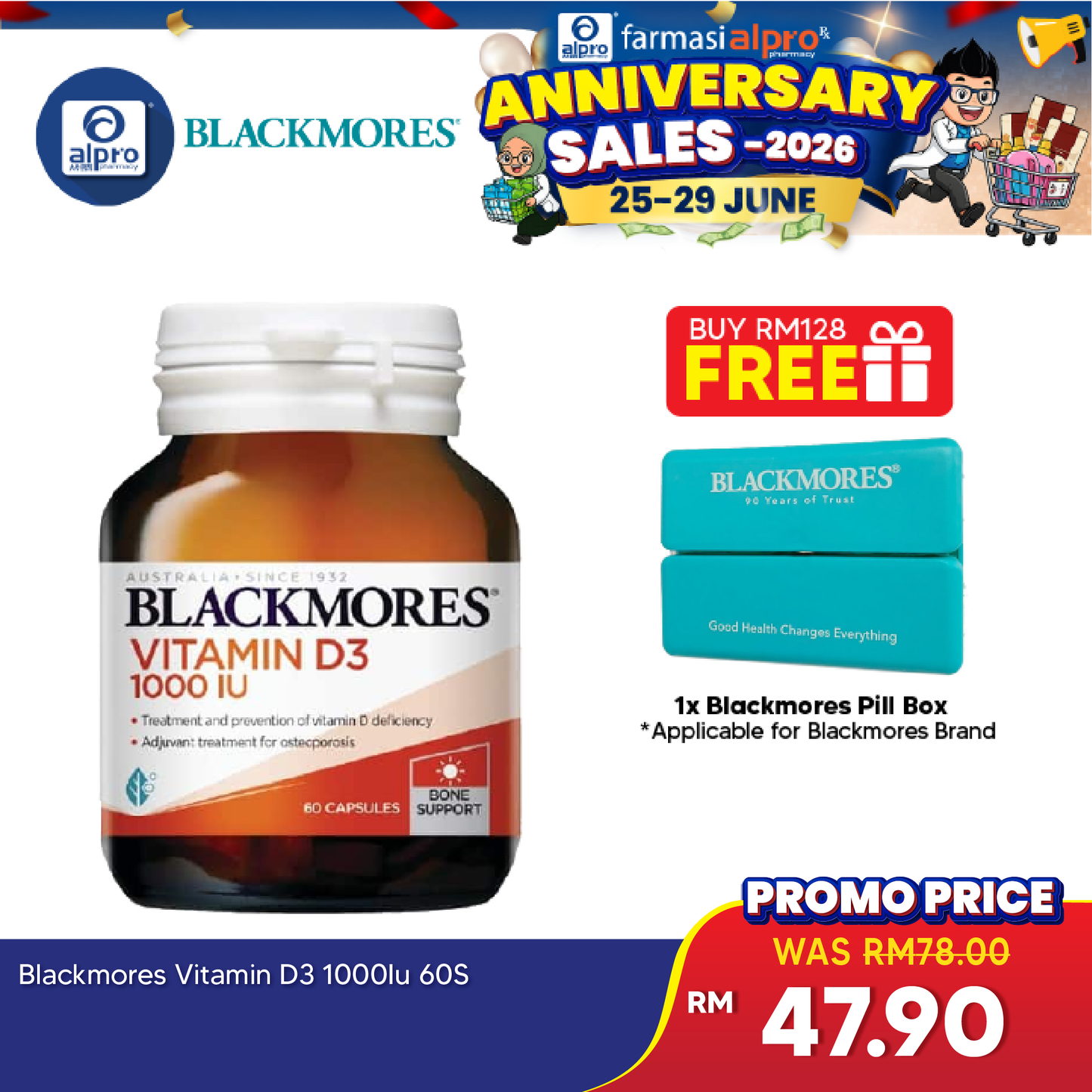 Blackmores Vitamin D3 1000IU 60s | Supporting Immune System Blackmores