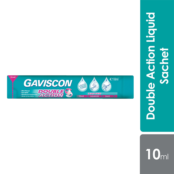 Gaviscon Double Action (sachet) 10ml 24s | Neutralises Excess Stomach Acid to Alleviate Discomfort Gaviscon