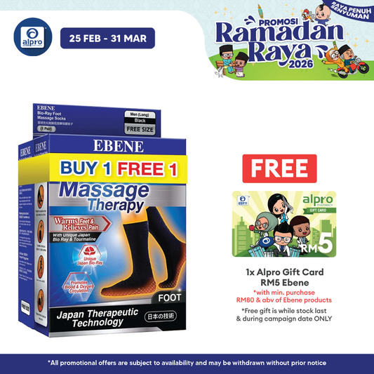 Ebene Bio Ray Foot Massage Black Long Socks (Men) 2Pairs Alpro Pharmacy